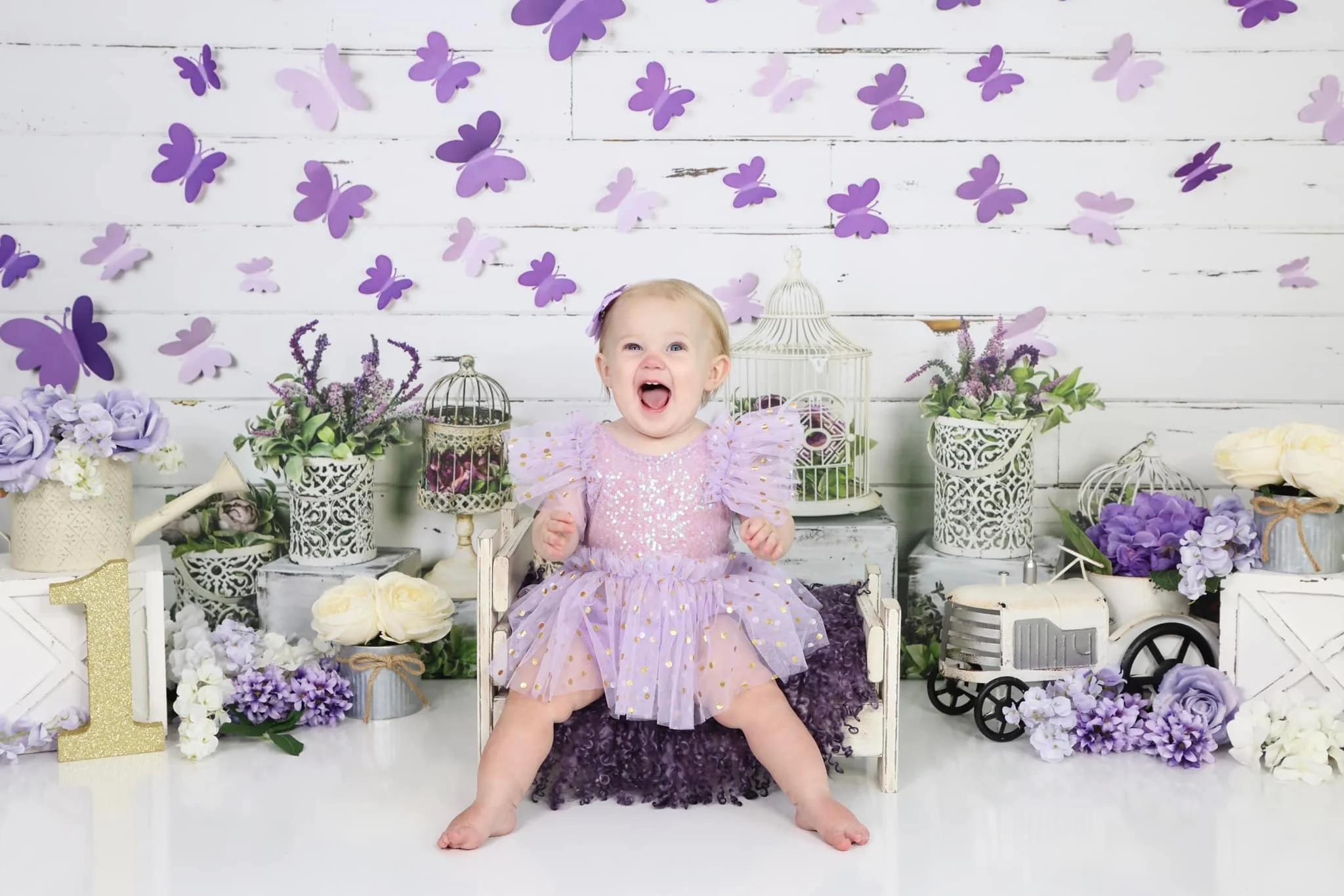 Kate Spring Purple Butterfly Plants White Wall Backdrop Designed By Arica Kirby - Image 3