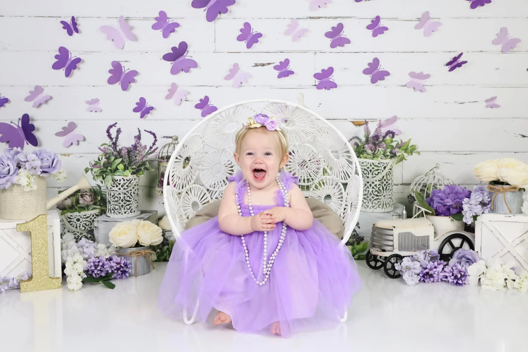 Kate Spring Purple Butterfly Plants White Wall Backdrop Designed By Arica Kirby - Image 5