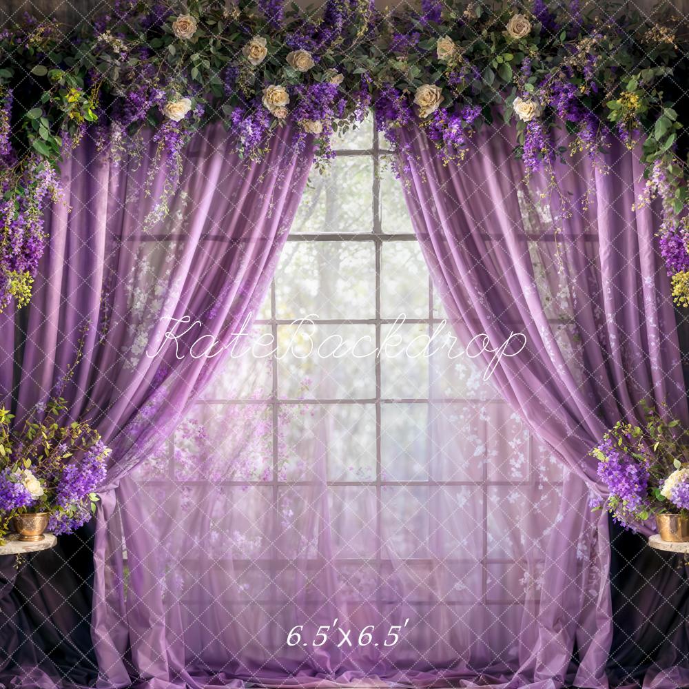 Kate Spring Purple Curtains Flowers Backdrop Designed by Chain Photography - Image 2