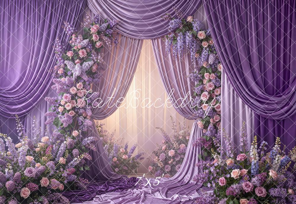 Kate Spring Purple Drapes Floral Roses Backdrop Designed by Emetselch - Image 2