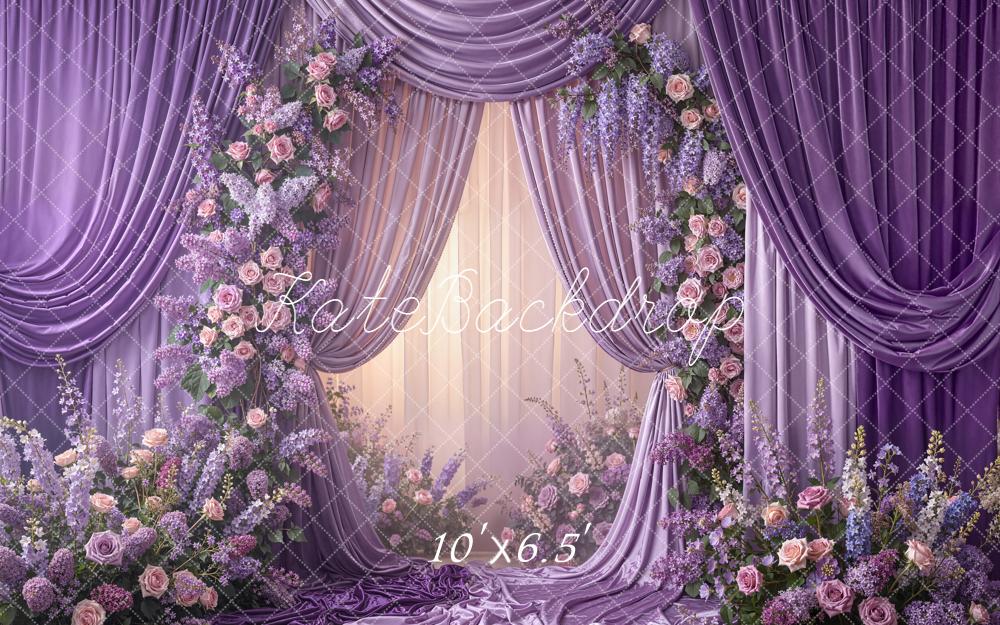 Kate Spring Purple Drapes Floral Roses Backdrop Designed by Emetselch - Image 7