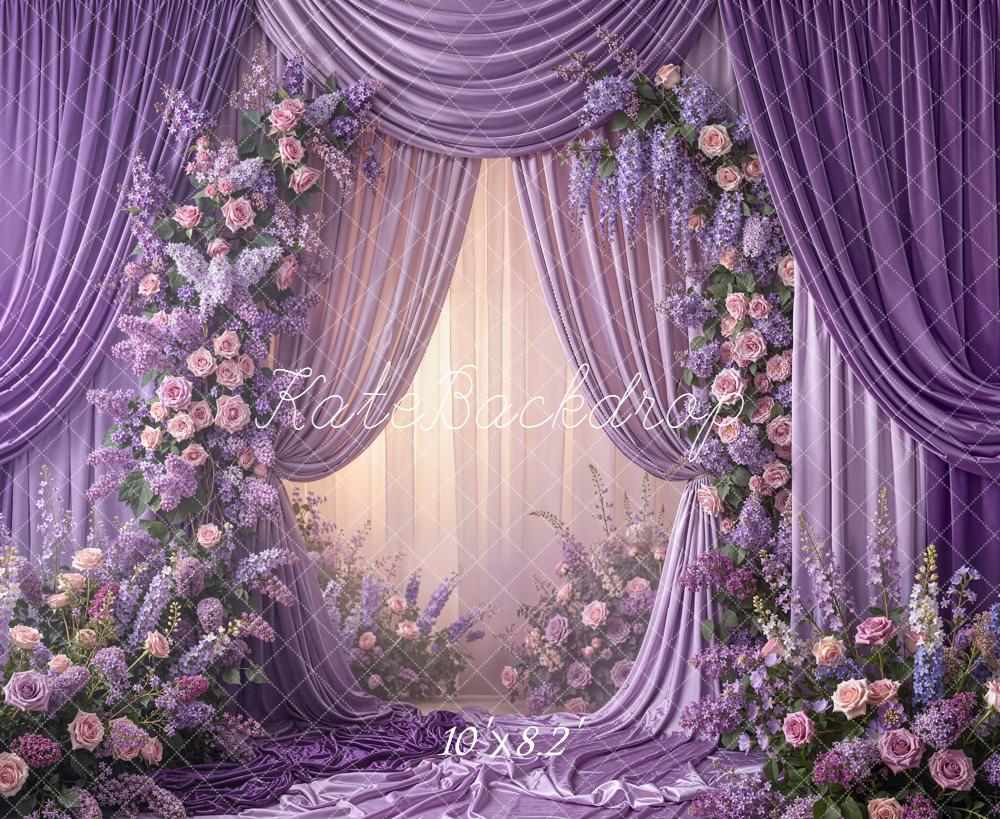 Kate Spring Purple Drapes Floral Roses Backdrop Designed by Emetselch - Image 8