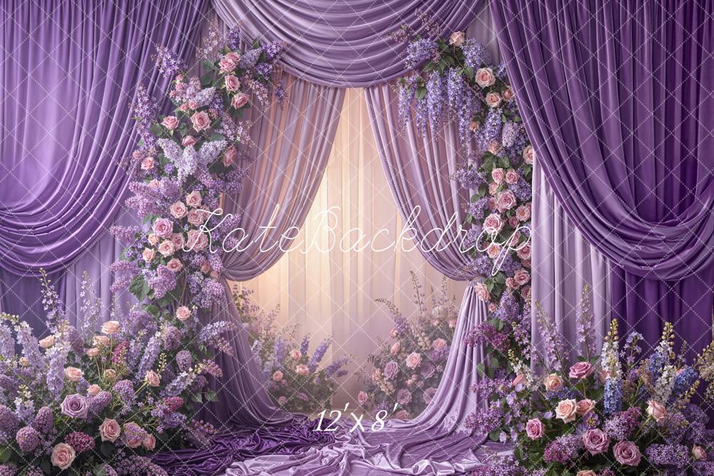 Kate Spring Purple Drapes Floral Roses Backdrop Designed by Emetselch - Image 9