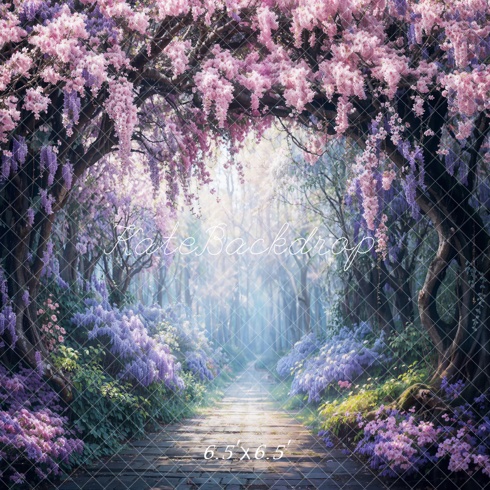 Kate Spring Purple Flowers Forest Path Backdrop Designed by Chain Photography - Image 2