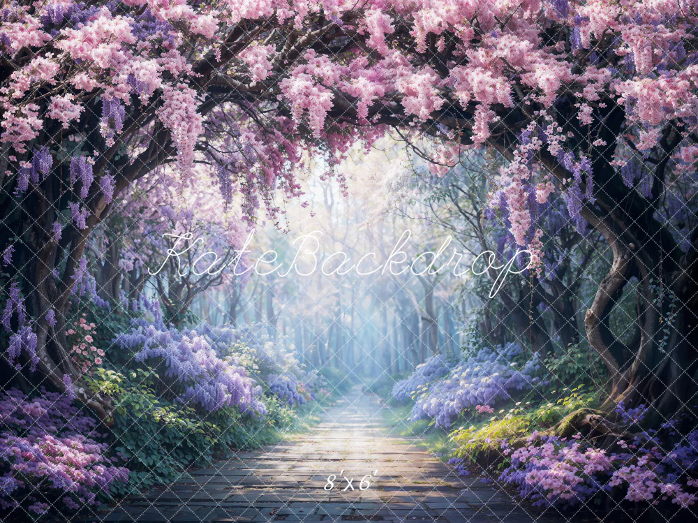 Kate Spring Purple Flowers Forest Path Backdrop Designed by Chain Photography - Image 3