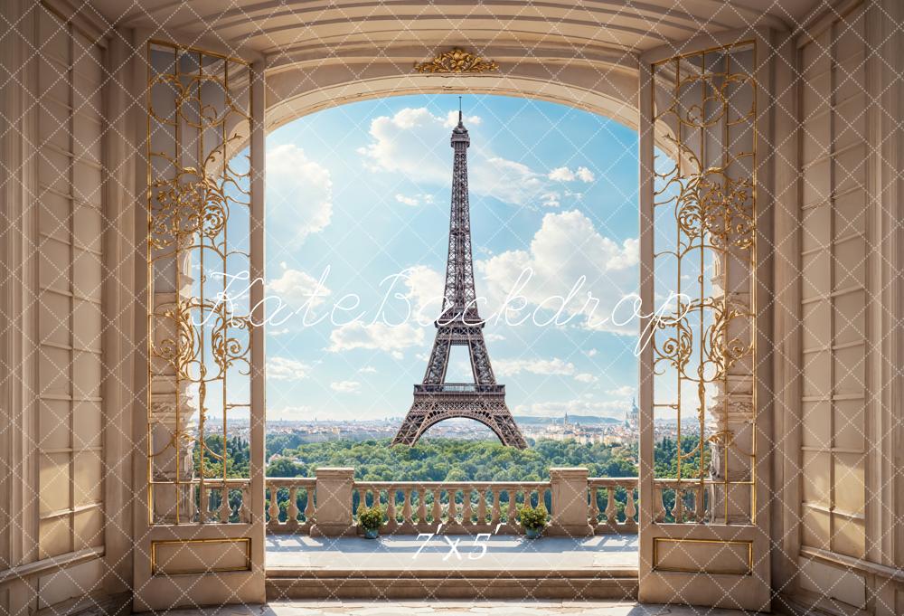 Kate Spring Retro Beige Balcony Paris Tower Backdrop Designed by Emetselch - Image 2