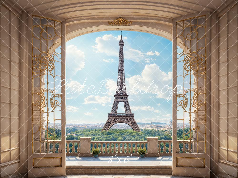 Kate Spring Retro Beige Balcony Paris Tower Backdrop Designed by Emetselch - Image 6