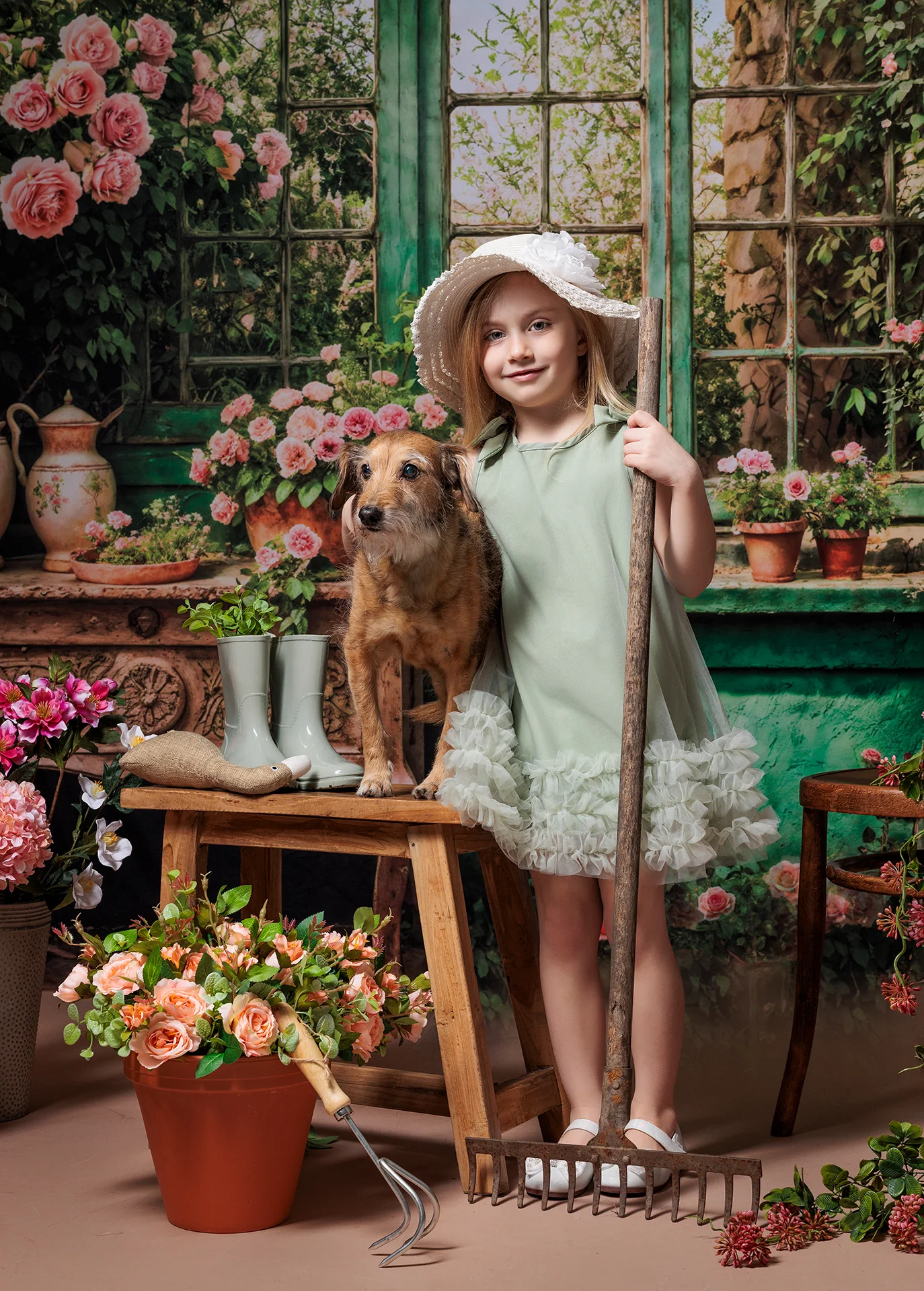 Kate Spring Retro Green Plant Window Backdrop Designed by Emetselch - Image 3