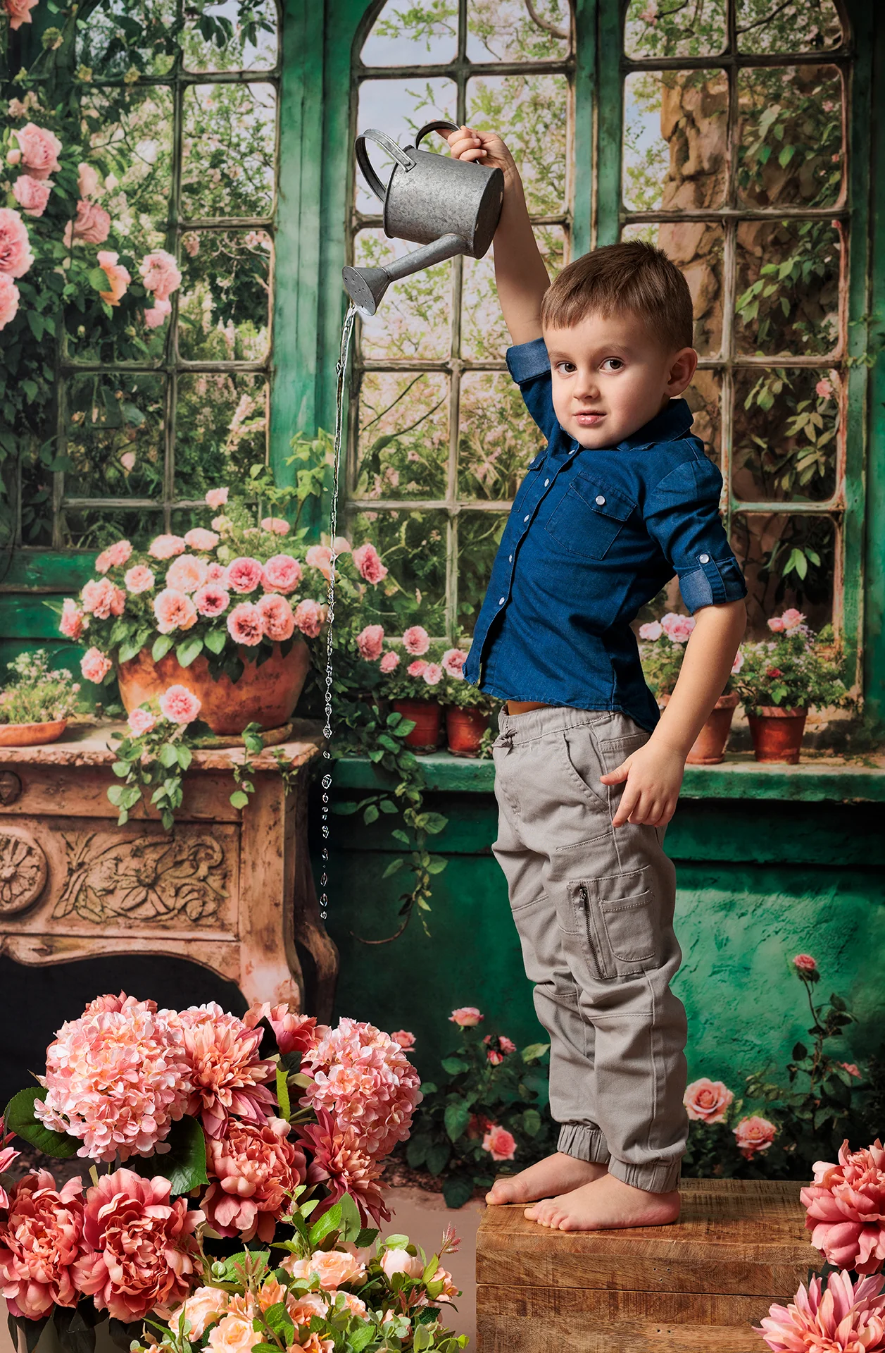 Kate Spring Retro Green Plant Window Backdrop Designed by Emetselch - Image 4