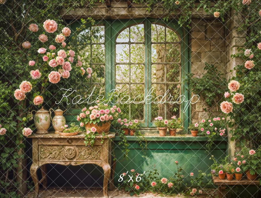 Kate Spring Retro Green Plant Window Backdrop Designed by Emetselch - Image 6