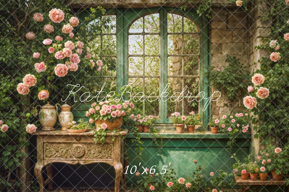 Kate Spring Retro Green Plant Window Backdrop Designed by Emetselch - Image 7