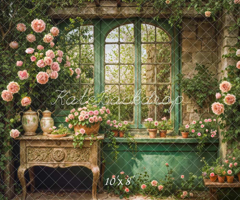 Kate Spring Retro Green Plant Window Backdrop Designed by Emetselch - Image 8