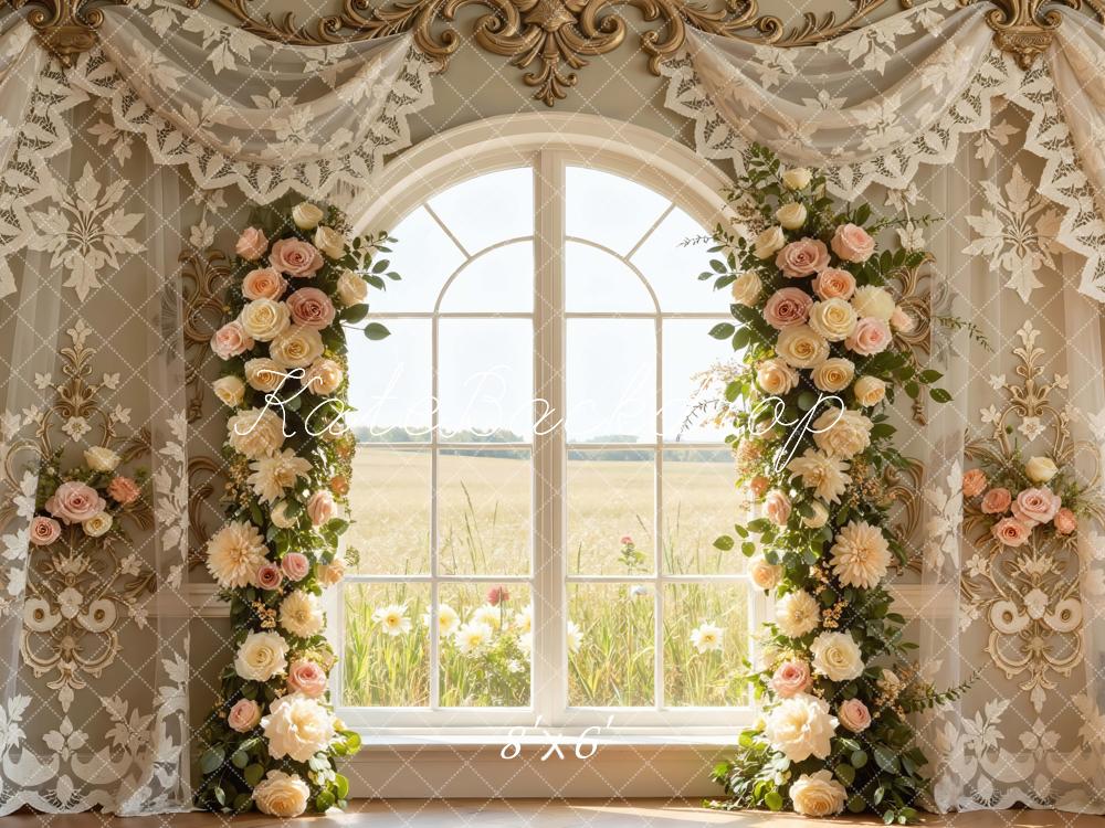 Kate Spring Rose Arch Window Vintage Lace Backdrop Designed by Mini MakeBelieve - Image 3