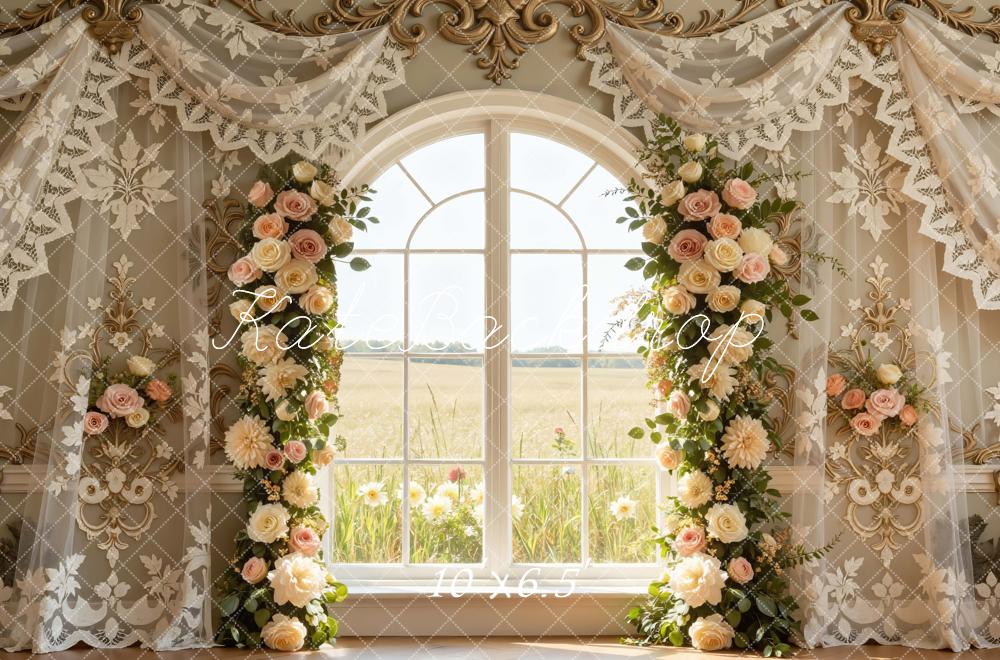 Kate Spring Rose Arch Window Vintage Lace Backdrop Designed by Mini MakeBelieve - Image 4