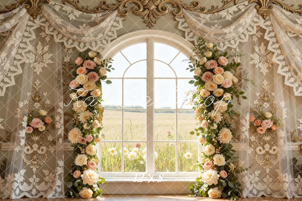 Kate Spring Rose Arch Window Vintage Lace Backdrop Designed by Mini MakeBelieve - Image 8