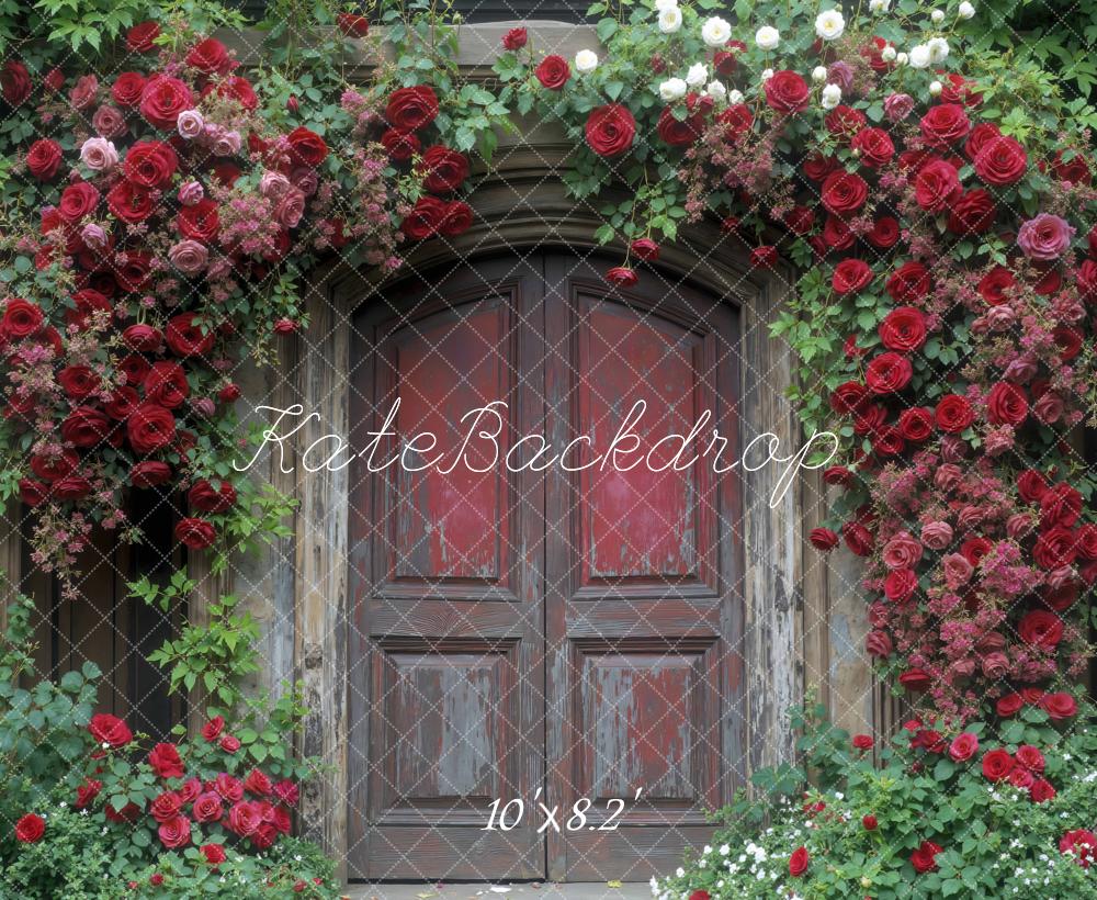 Kate Spring Roses Arch Wooden Door Backdrop Designed by Mini MakeBelieve - Image 6