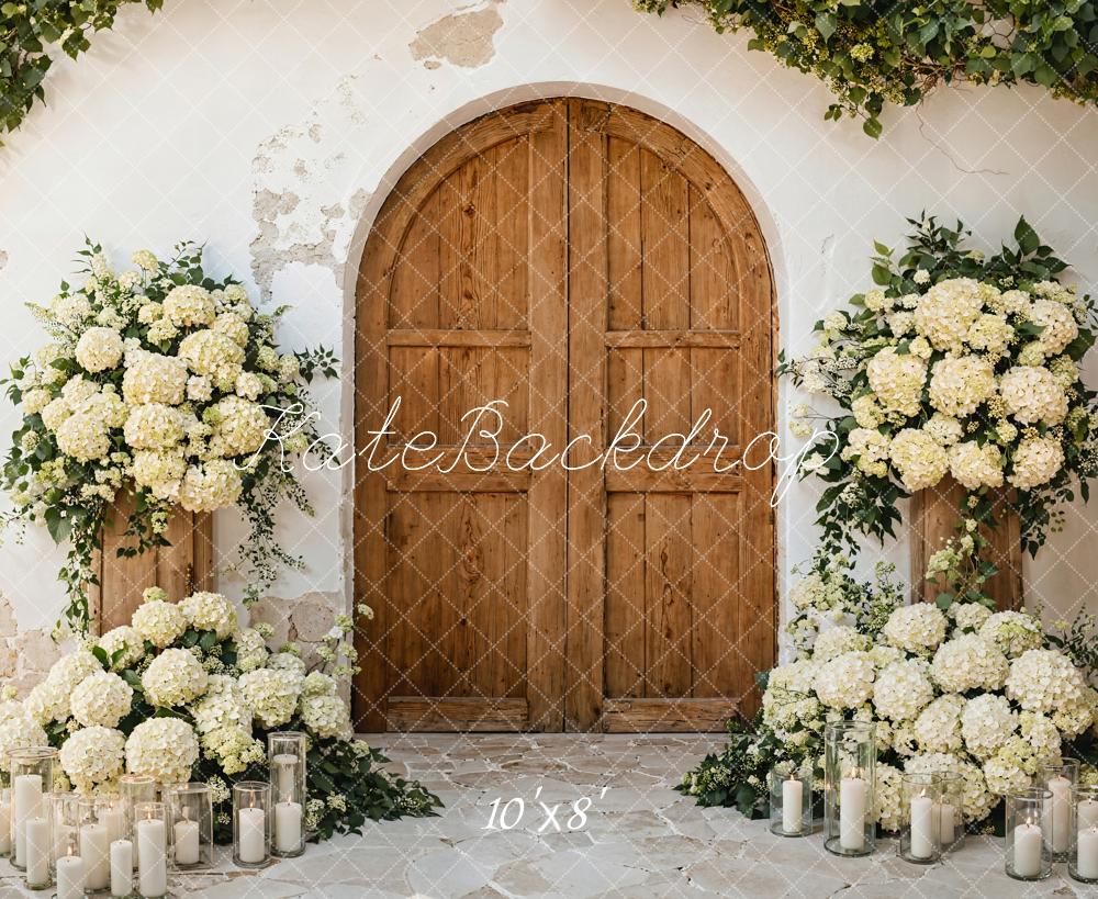 Kate Spring Rustic Arch Door Floral Fleece Backdrop Designed by Emetselch - Image 3