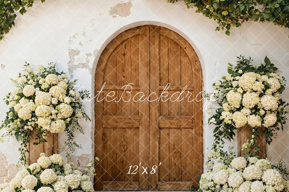 Kate Spring Rustic Arch Door Floral Fleece Backdrop Designed by Emetselch - Image 4