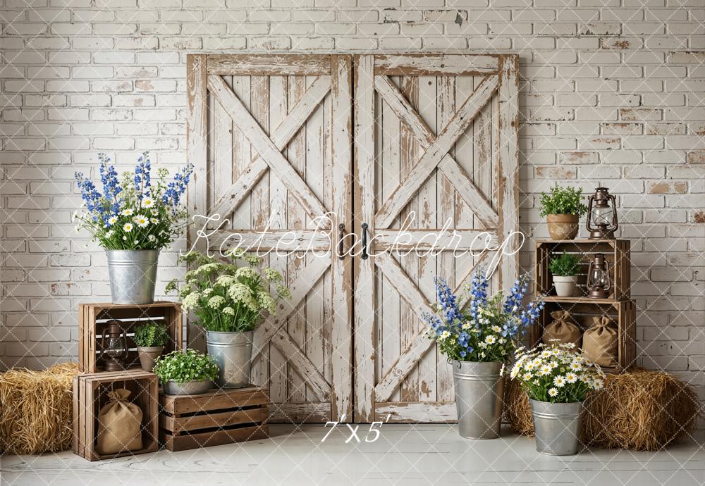 Kate Spring Rustic Barn Door Brick Wall Backdrop Designed by Emstselch