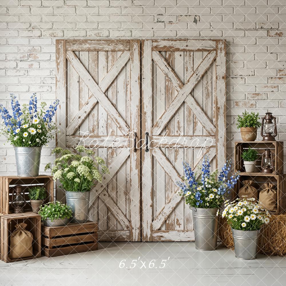 Kate Spring Rustic Barn Door Brick Wall Backdrop Designed by Emstselch - Image 2
