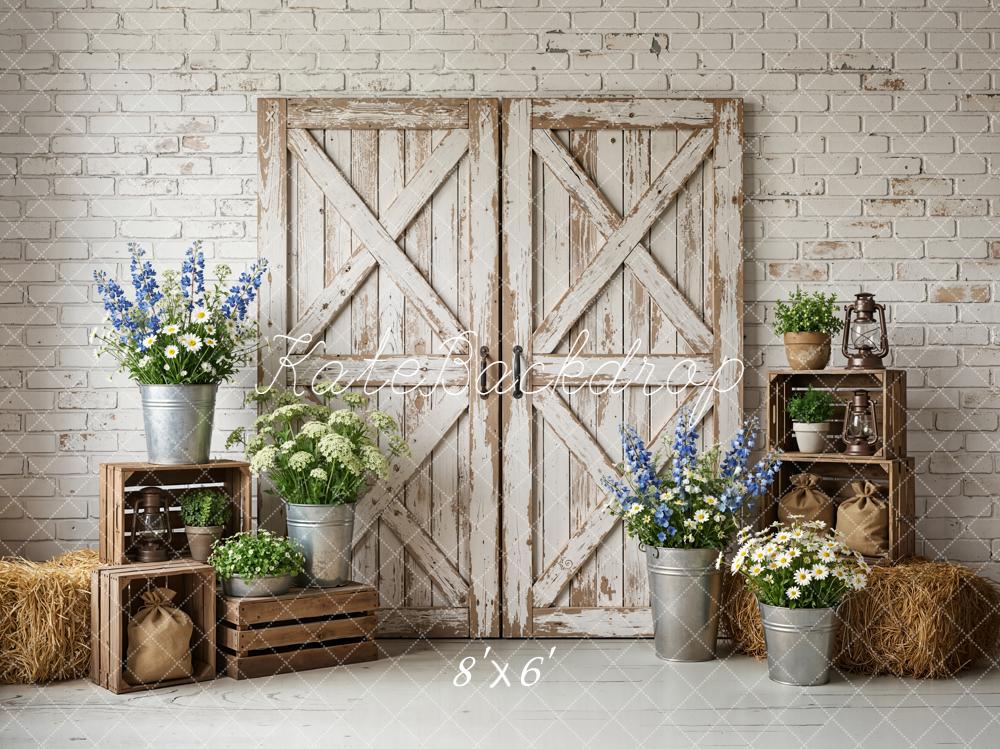 Kate Spring Rustic Barn Door Brick Wall Backdrop Designed by Emstselch - Image 3