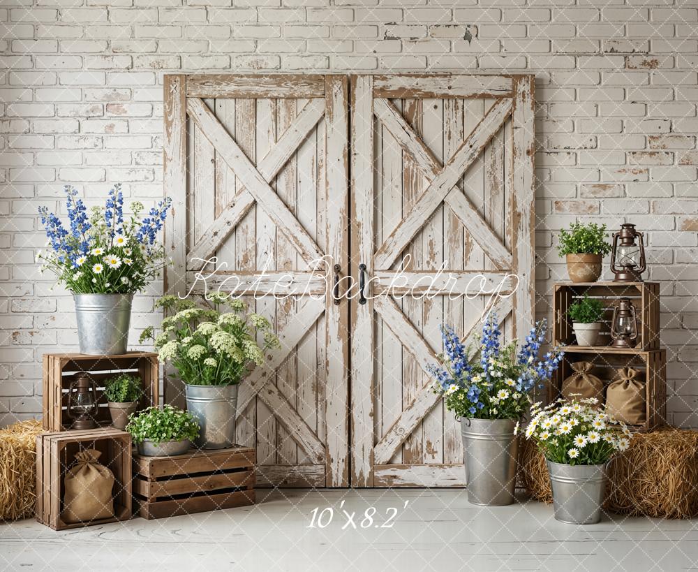 Kate Spring Rustic Barn Door Brick Wall Backdrop Designed by Emstselch - Image 6