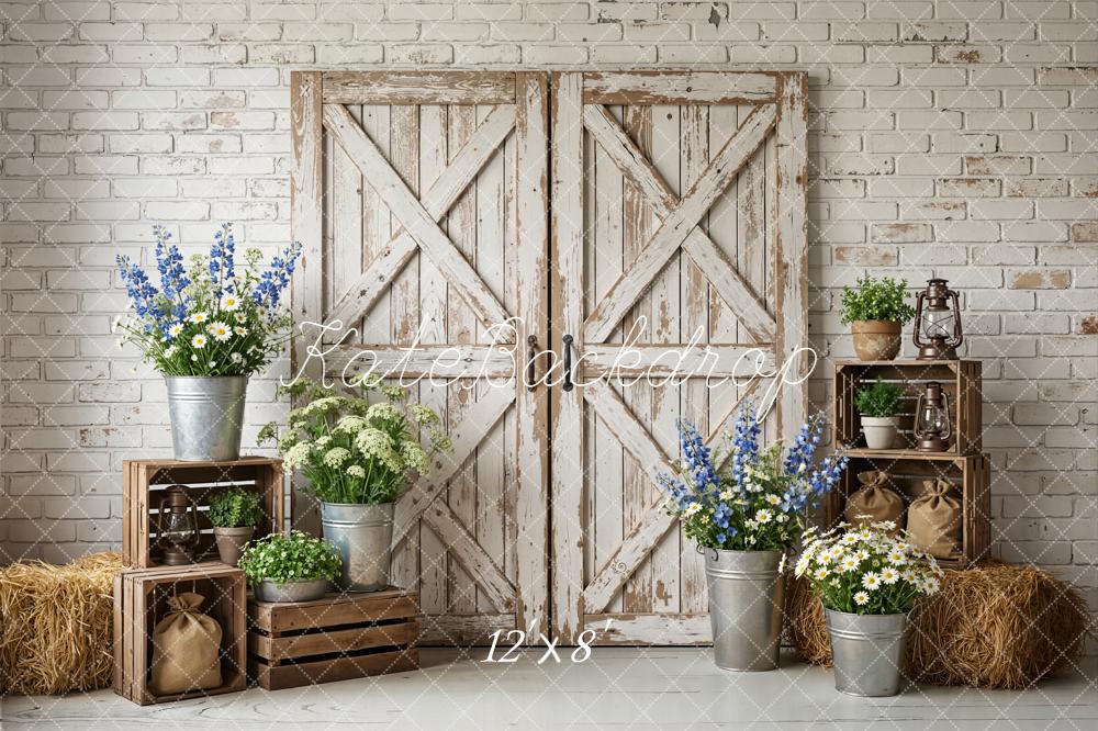 Kate Spring Rustic Barn Door Brick Wall Backdrop Designed by Emstselch - Image 8