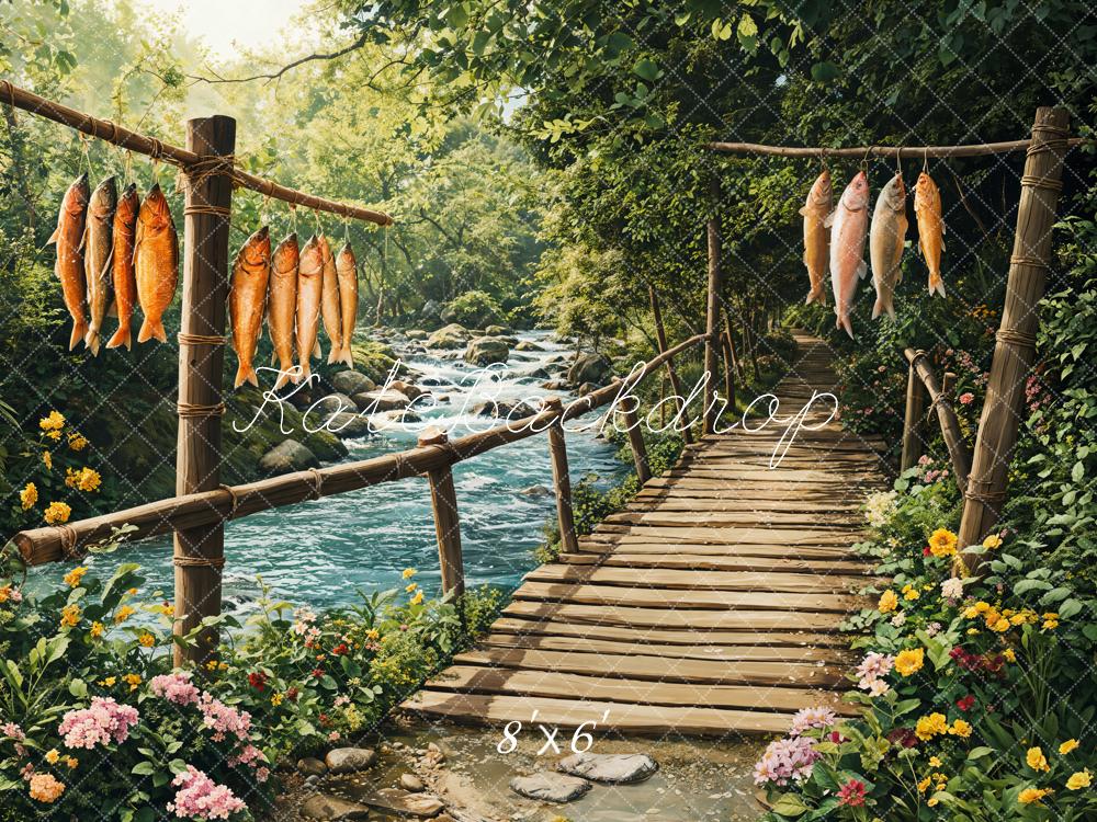 Kate Spring Rustic Bridge Fish River Backdrop Designed by Emetselch - Image 3