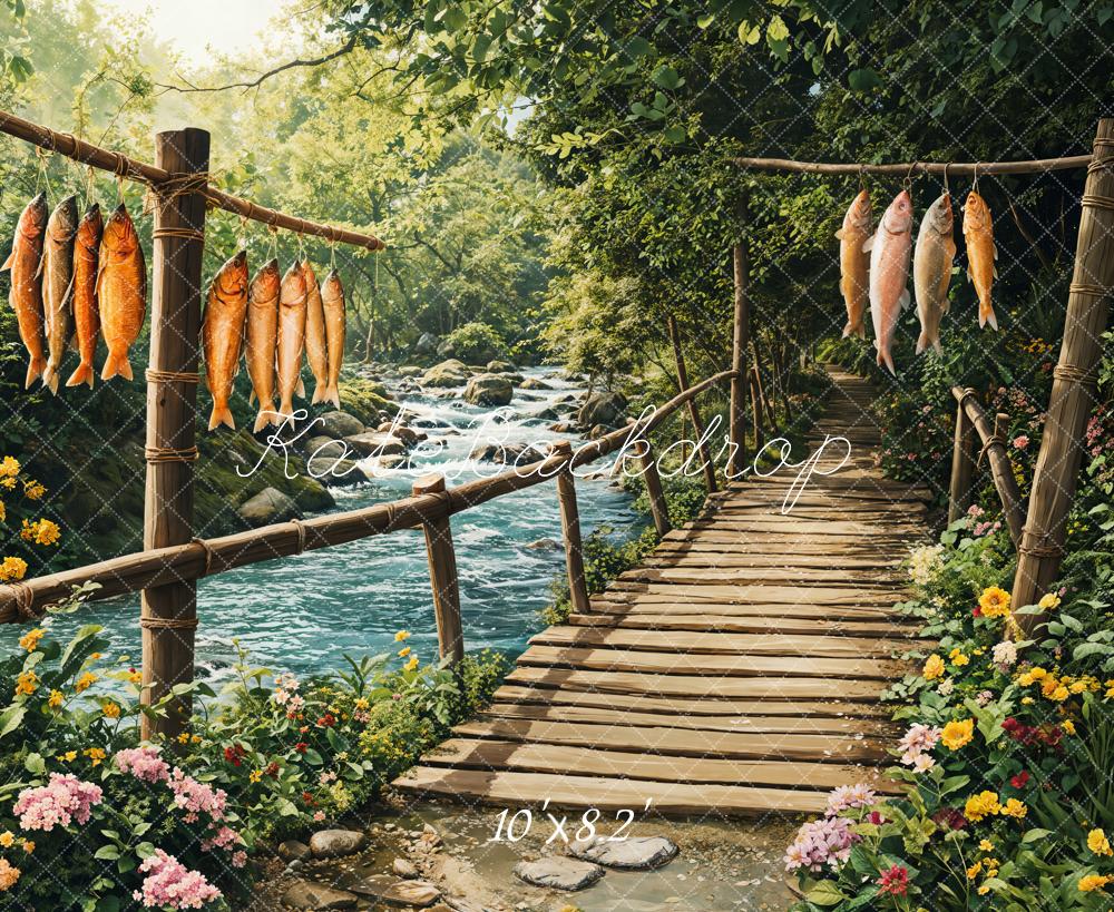 Kate Spring Rustic Bridge Fish River Backdrop Designed by Emetselch - Image 5
