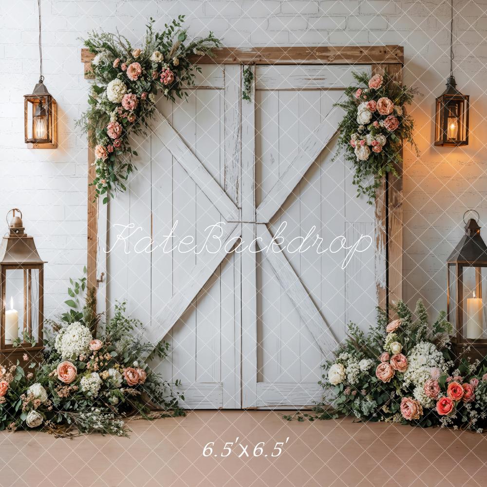Kate Spring Rustic Floral Barn Door Backdrop Designed by Emetselch - Image 2