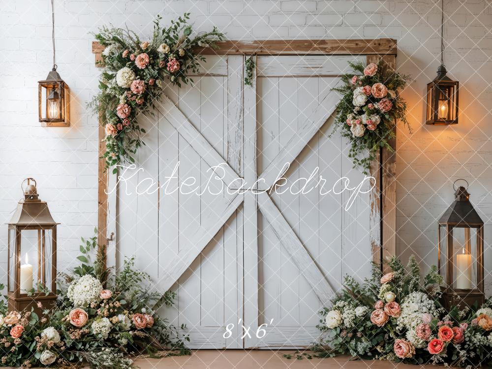Kate Spring Rustic Floral Barn Door Backdrop Designed by Emetselch - Image 3