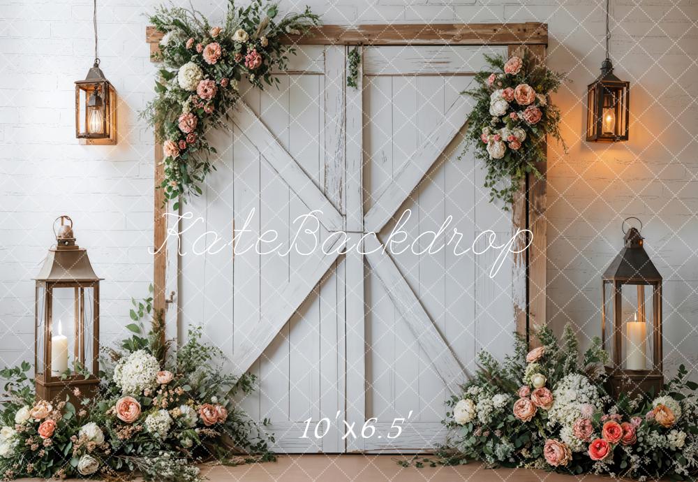 Kate Spring Rustic Floral Barn Door Backdrop Designed by Emetselch - Image 4