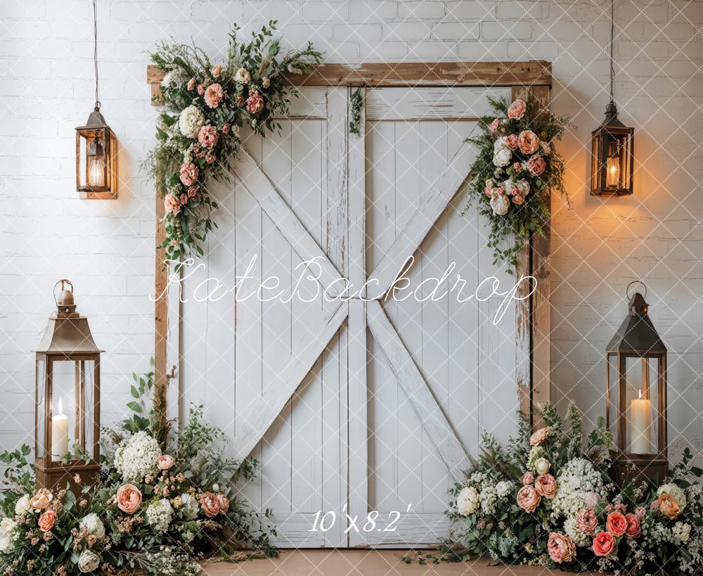 Kate Spring Rustic Floral Barn Door Backdrop Designed by Emetselch - Image 5