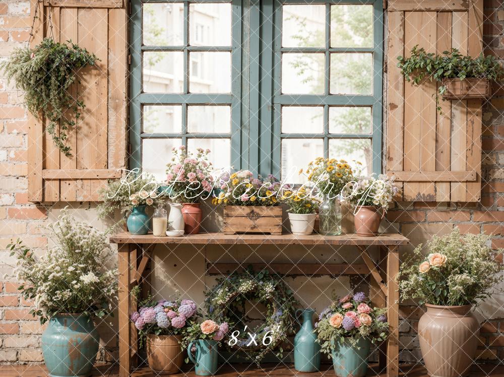 Kate Spring Rustic Floral Window Table Fleece Backdrop Designed by Emetselch - Image 2