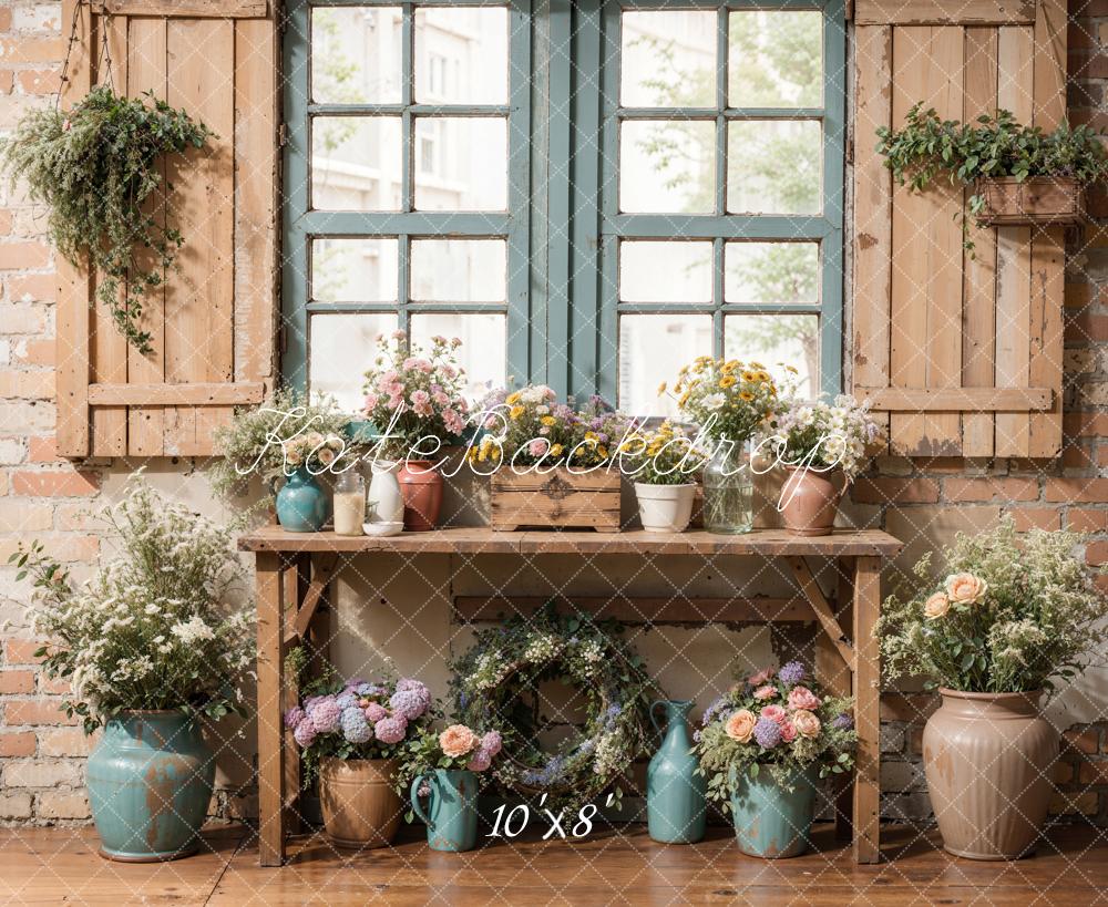 Kate Spring Rustic Floral Window Table Fleece Backdrop Designed by Emetselch - Image 3