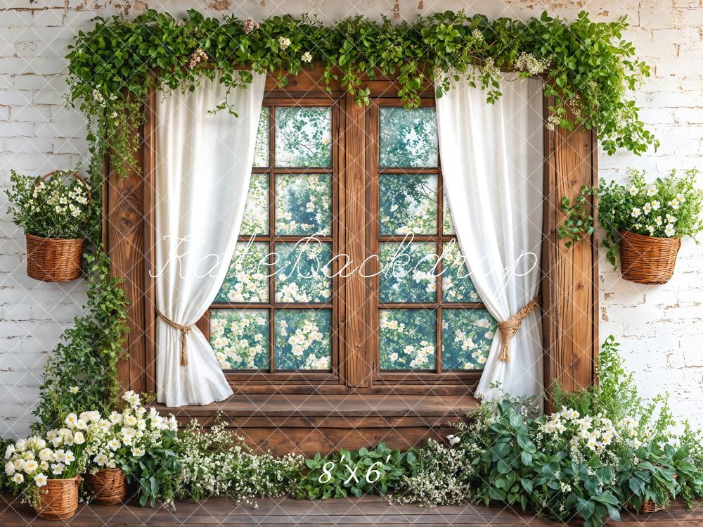 Kate Spring Rustic Window White Curtain Backdrop Designed by Emetselch - Image 3