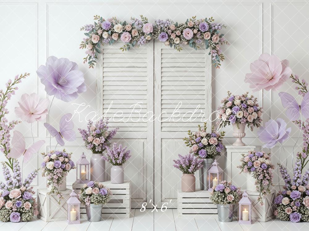 Kate Spring Shutter Doors Pastel Butterflies Backdrop Designed by Mini MakeBelieve - Image 3