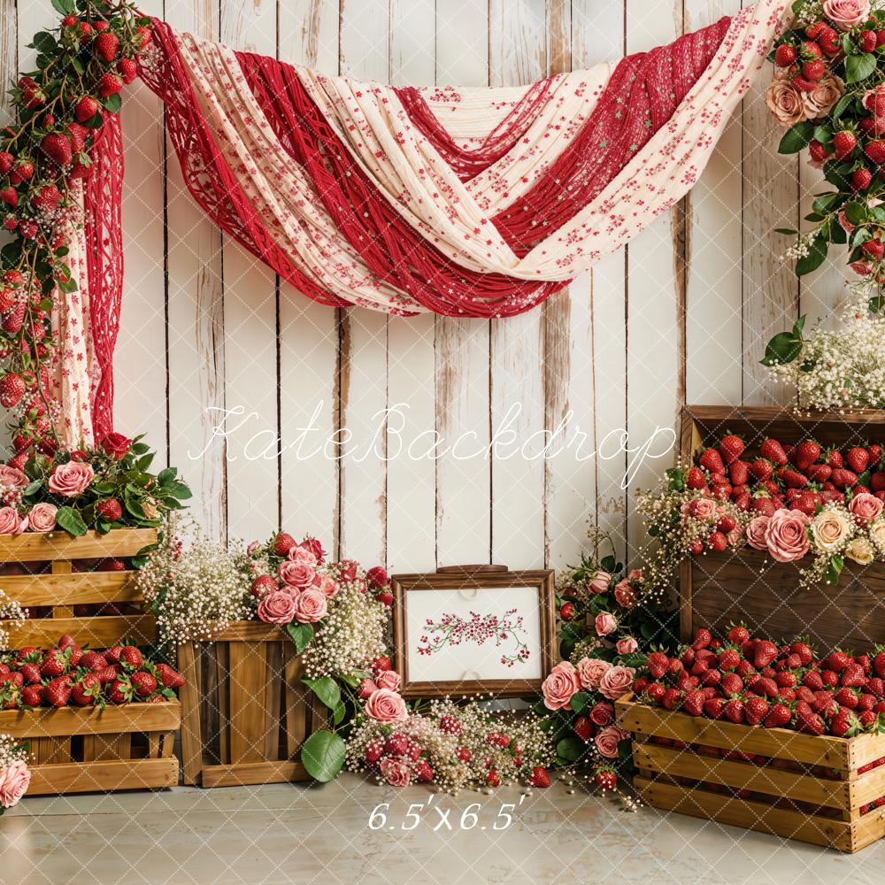 Kate Spring Strawberry Floral Rustic Drapery Backdrop Designed by Emetselch - Image 2