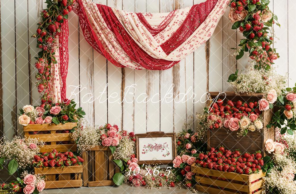 Kate Spring Strawberry Floral Rustic Drapery Backdrop Designed by Emetselch - Image 3