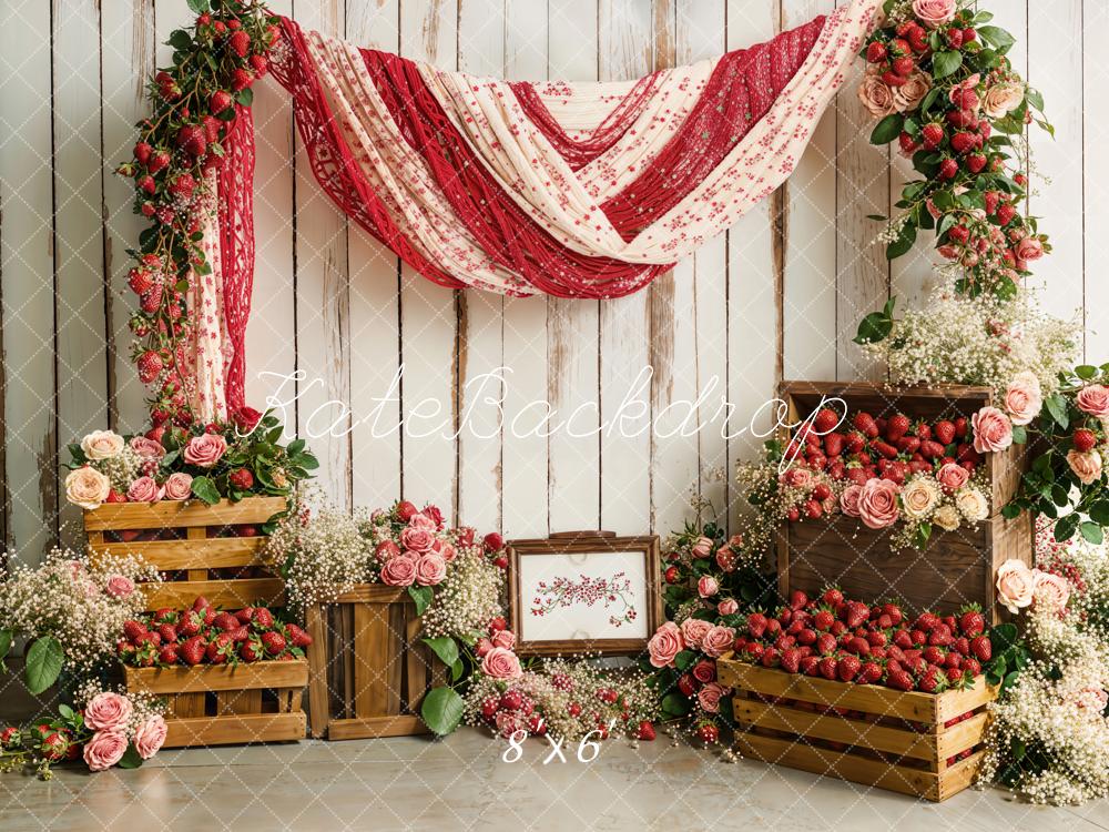Kate Spring Strawberry Floral Rustic Drapery Backdrop Designed by Emetselch - Image 4