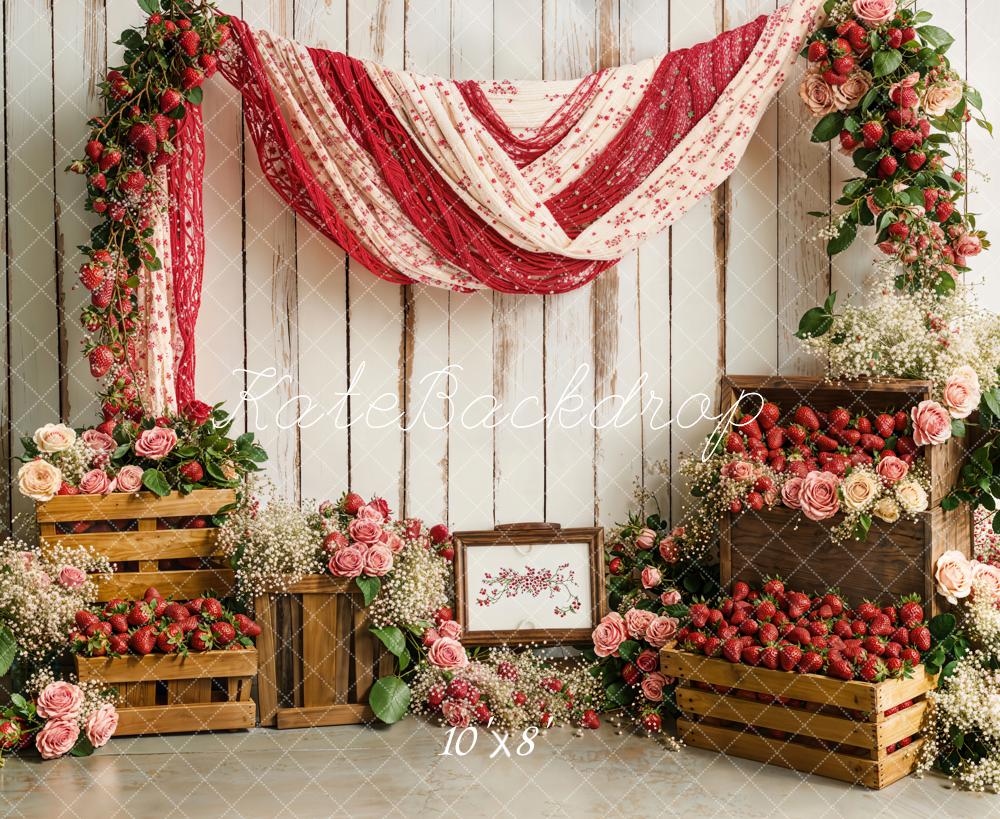 Kate Spring Strawberry Floral Rustic Drapery Backdrop Designed by Emetselch - Image 5