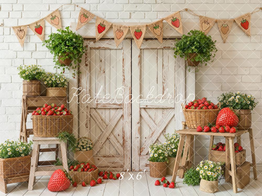 Kate Spring Strawberry Rustic Wood Barn Backdrop Designed by Emstselch - Image 3