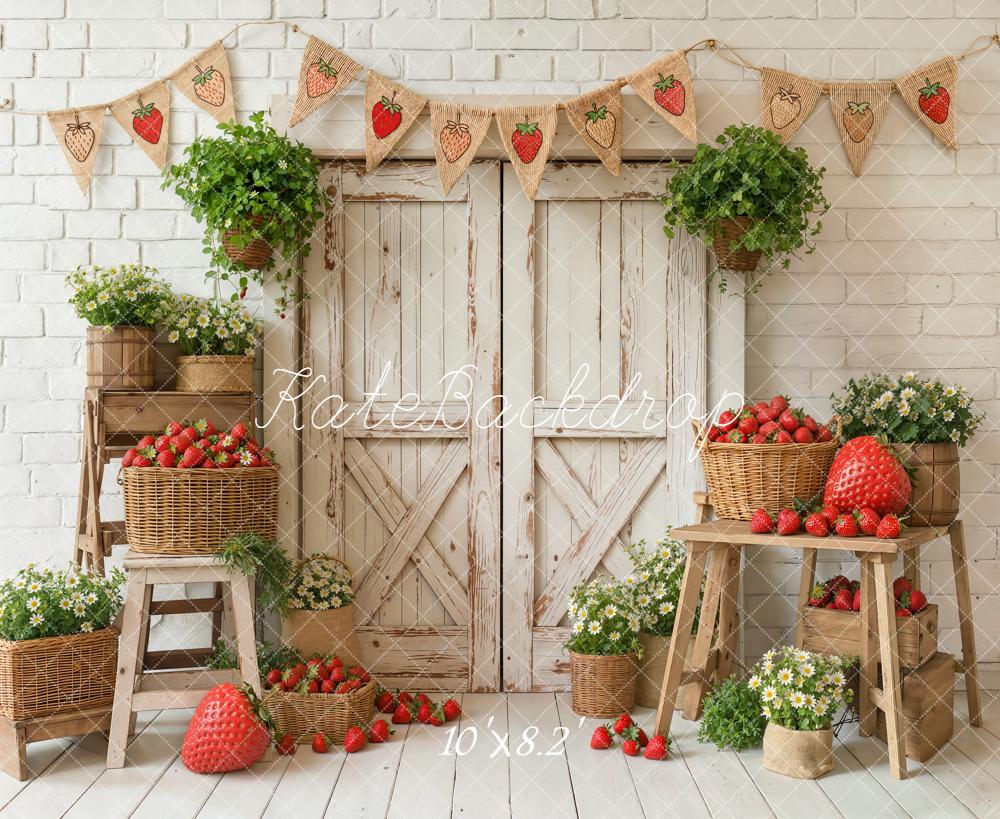 Kate Spring Strawberry Rustic Wood Barn Backdrop Designed by Emstselch - Image 6