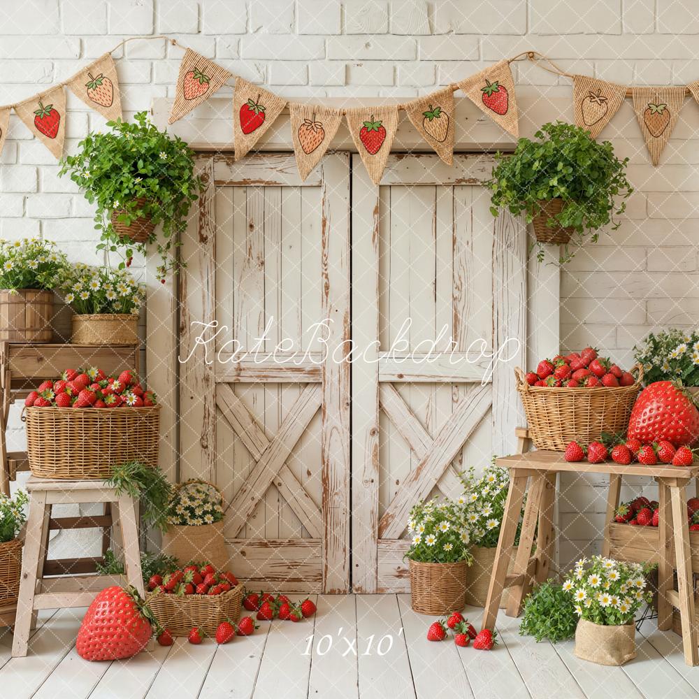 Kate Spring Strawberry Rustic Wood Barn Backdrop Designed by Emstselch - Image 7