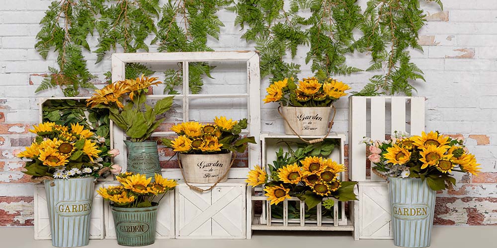 Kate Spring Sunflower Backdrop White Wooden Wall Designed by Emetselch - Image 4