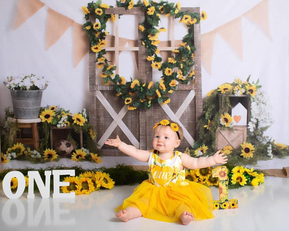 Kate Spring Sunflower Barn Door Decoration Backdrop Designed by Megan Leigh Photography - Image 3