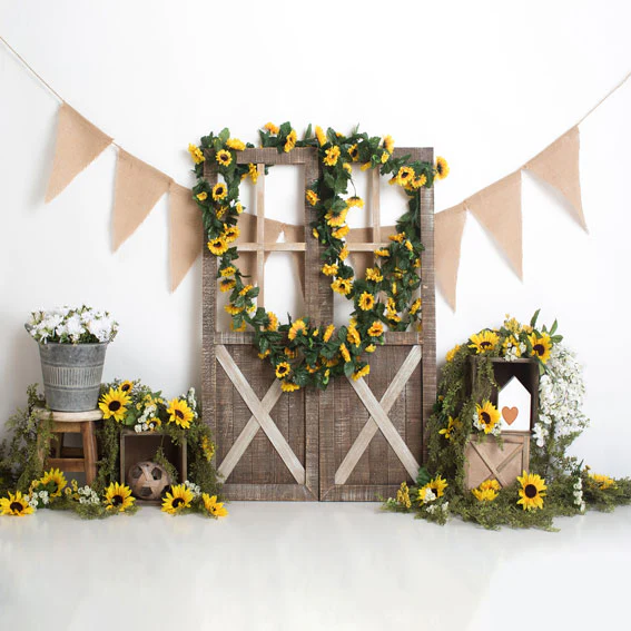 Kate Spring Sunflower Barn Door Decoration Backdrop Designed by Megan Leigh Photography - Image 6