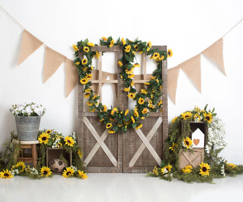 Kate Spring Sunflower Barn Door Decoration Backdrop Designed by Megan Leigh Photography - Image 7
