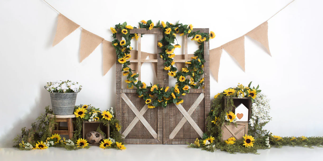 Kate Spring Sunflower Barn Door Decoration Backdrop Designed by Megan Leigh Photography - Image 8