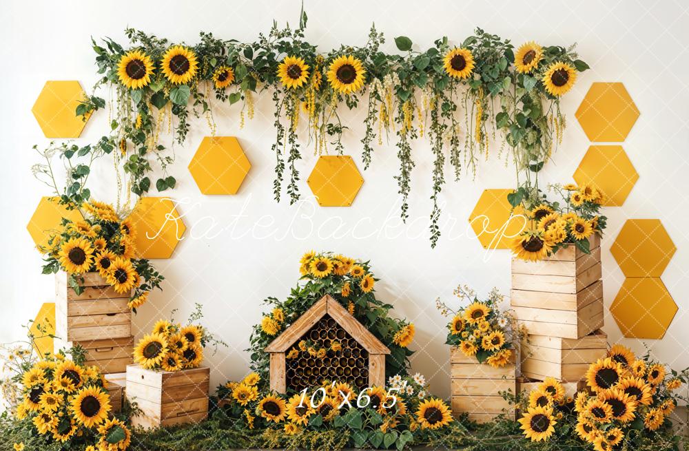 Kate Spring Sunflower Garden Honeycomb Backdrop Designed by Emetselch - Image 4